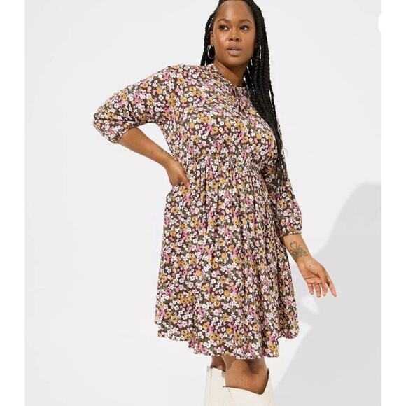 Torrid Floral Three Quarter Sleeve Dress Size 2X Brown Multicolor - Picture 8 of 8